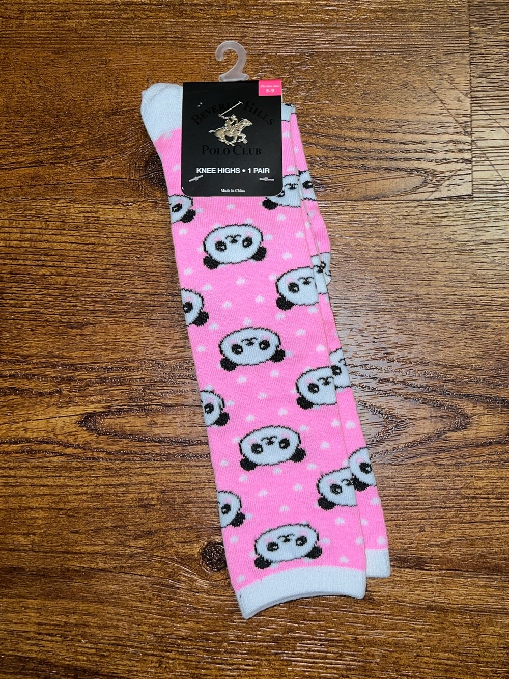 NWT Beverly Hills Polo Club Pink Panda Knee High Socks Kawaii Polka Dot Size 5-9